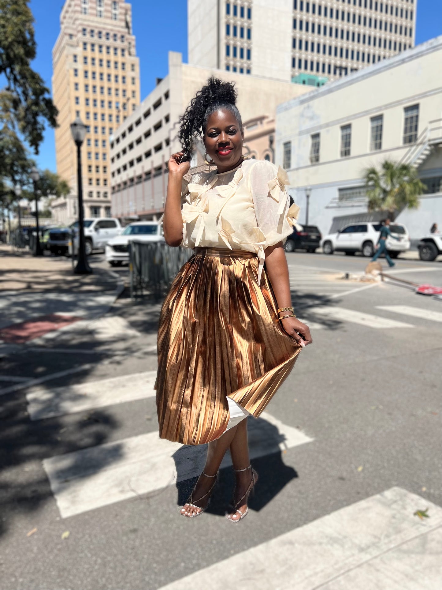 “Bronze Bliss” Pleated Skirt
