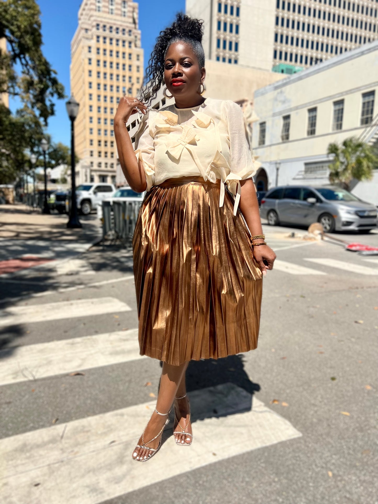 “Bronze Bliss” Pleated Skirt