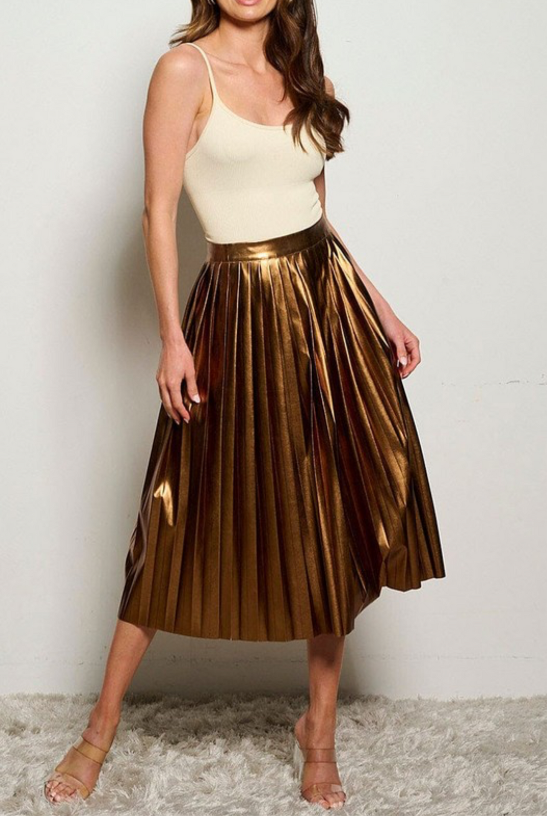 “Bronze Bliss” Pleated Skirt