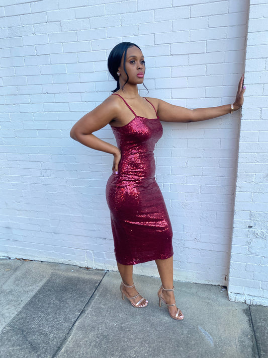 “Ruby Red” Sequined Midi