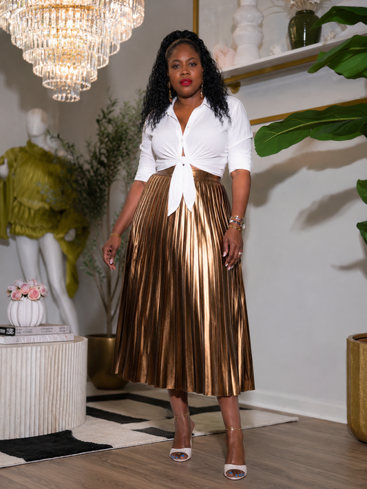 “Bronze Bliss” Pleated Skirt