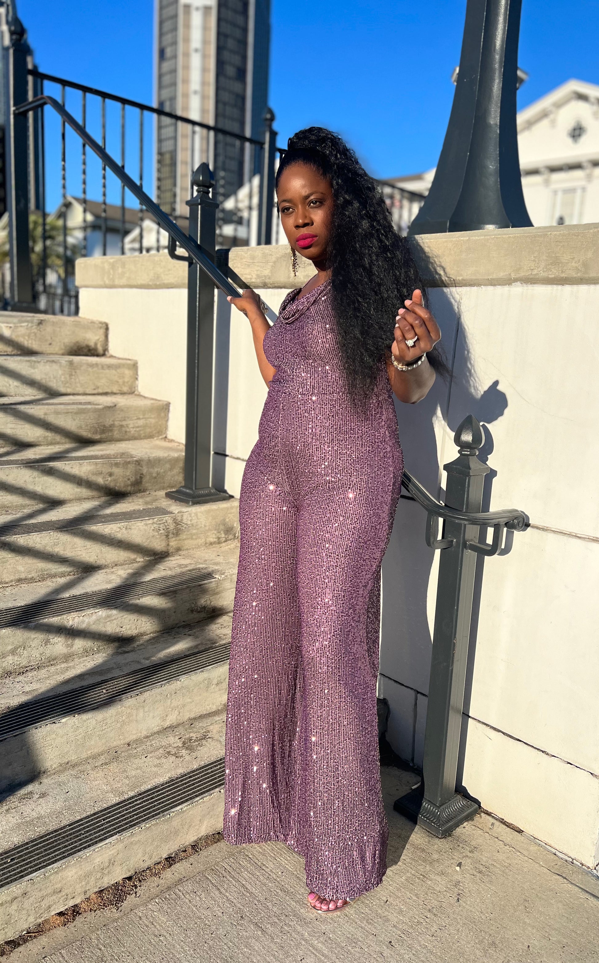 Purple Fantasy Sequin Jumpsuit Plus Formally Dawn