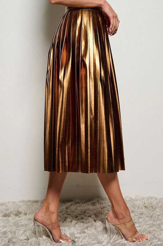 “Bronze Bliss” Pleated Skirt